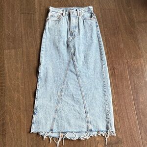 Levi's Long Denim Frayed Hem Skirt